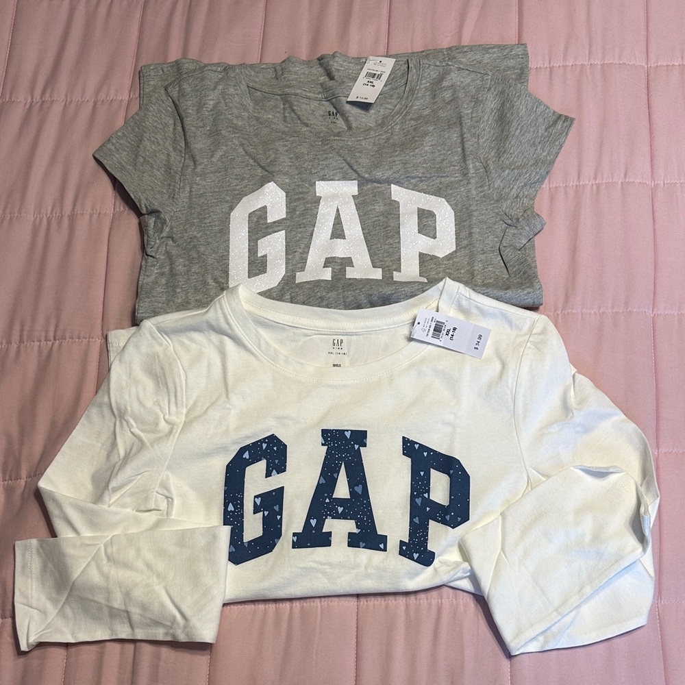 GAP Kids Gray and White Long Sleeve Tees